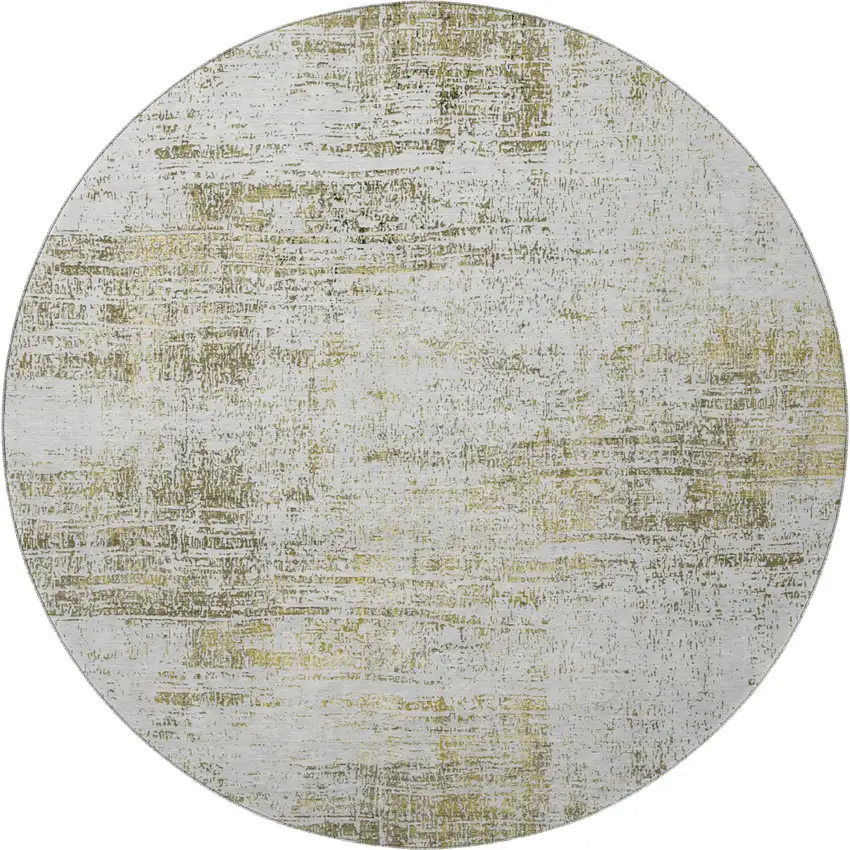 8' Pearl Gold And Green Abstract Washable Round Rug With UV Protection Photo 4