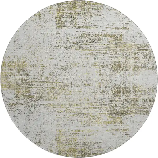 8' Pearl Gold And Green Abstract Washable Round Rug With UV Protection Photo 1