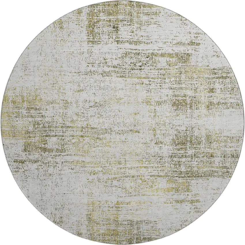 8' Pearl Gold And Green Abstract Washable Round Rug With UV Protection Photo 1