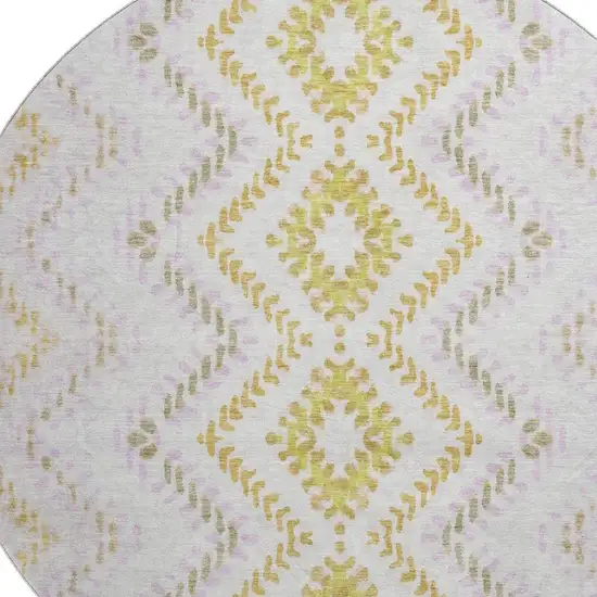 8' Pearl Gold And Ivory Geometric Washable Round Rug With UV Protection Photo 2