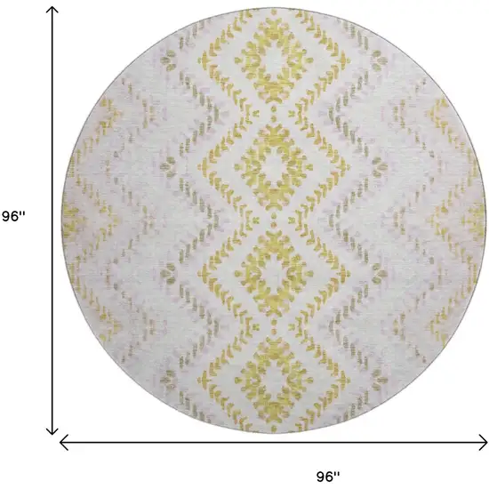 8' Pearl Gold And Ivory Geometric Washable Round Rug With UV Protection Photo 9