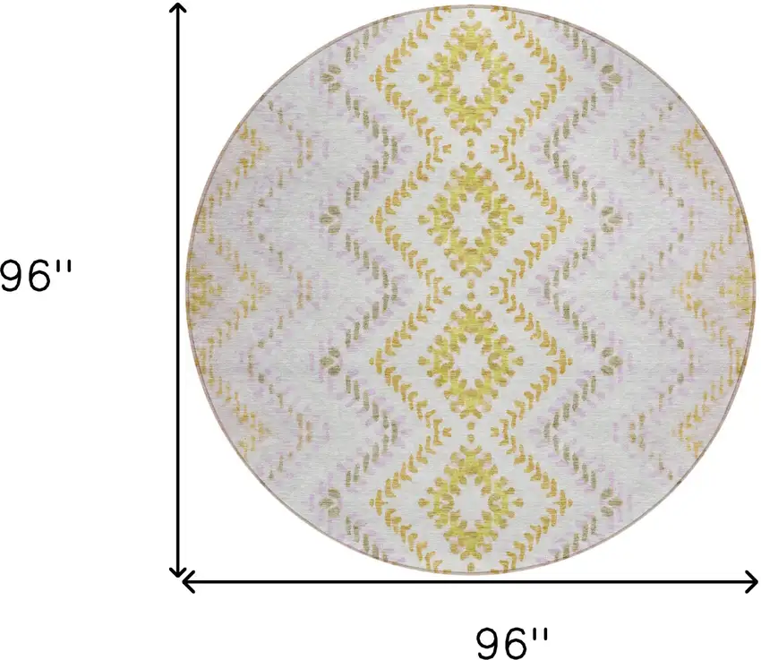 8' Pearl Ivory And Artichoke Green Round Geometric Washable Indoor Outdoor Area Rug Photo 3