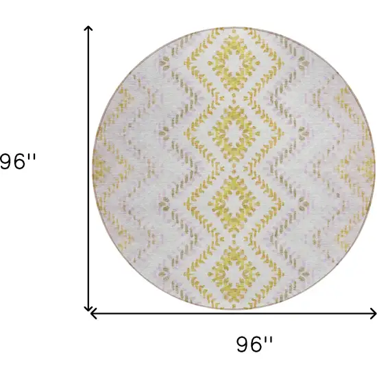 8' Pearl Ivory And Artichoke Green Round Geometric Washable Indoor Outdoor Area Rug Photo 3