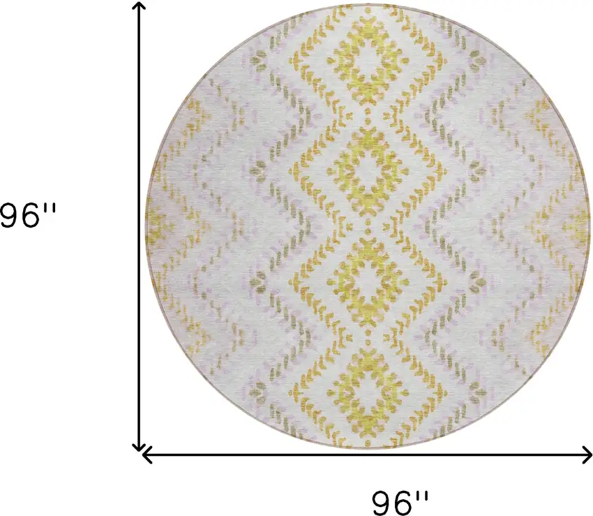 8' Pearl Ivory And Artichoke Green Round Geometric Washable Indoor Outdoor Area Rug Photo 3