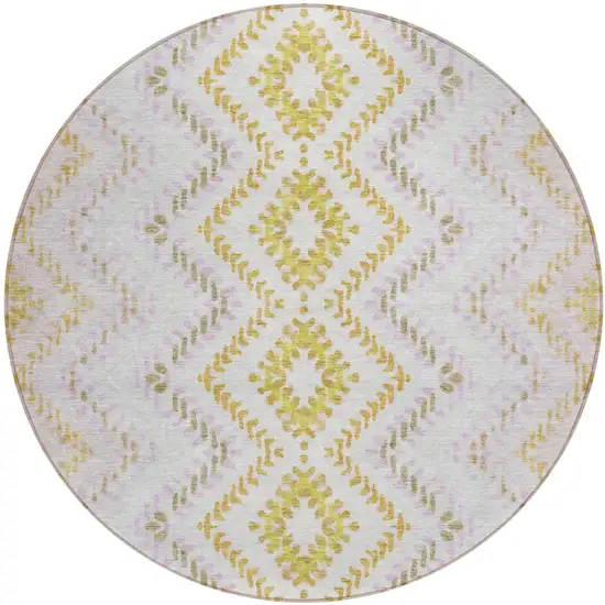 8' Pearl Ivory And Artichoke Green Round Geometric Washable Indoor Outdoor Area Rug Photo 2