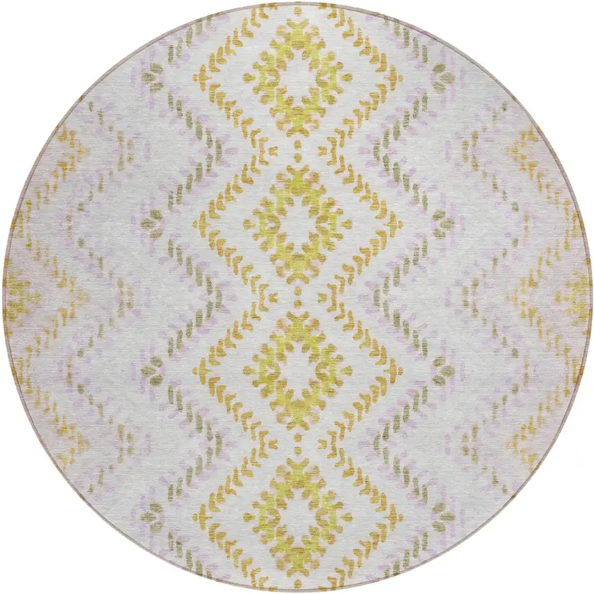 8' Pearl Ivory And Artichoke Green Round Geometric Washable Indoor Outdoor Area Rug Photo 2