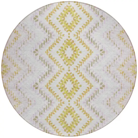 8' Pearl Ivory And Artichoke Green Round Geometric Washable Indoor Outdoor Area Rug Photo 5