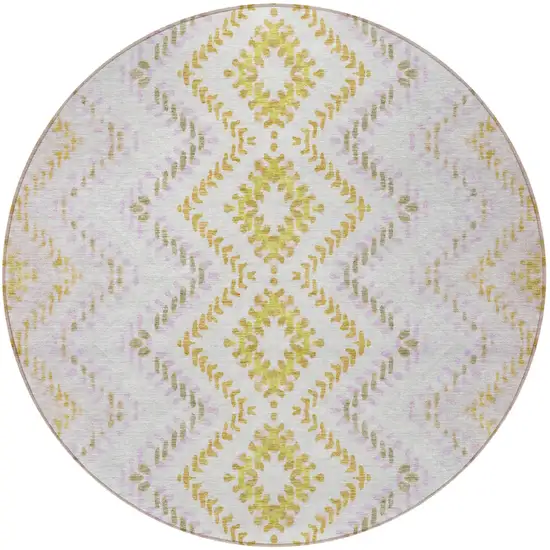 8' Pearl Ivory And Artichoke Green Round Geometric Washable Indoor Outdoor Area Rug Photo 6
