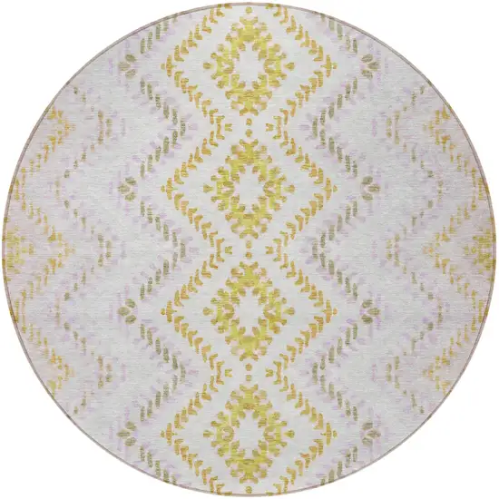 8' Pearl Ivory And Artichoke Green Round Geometric Washable Indoor Outdoor Area Rug Photo 6