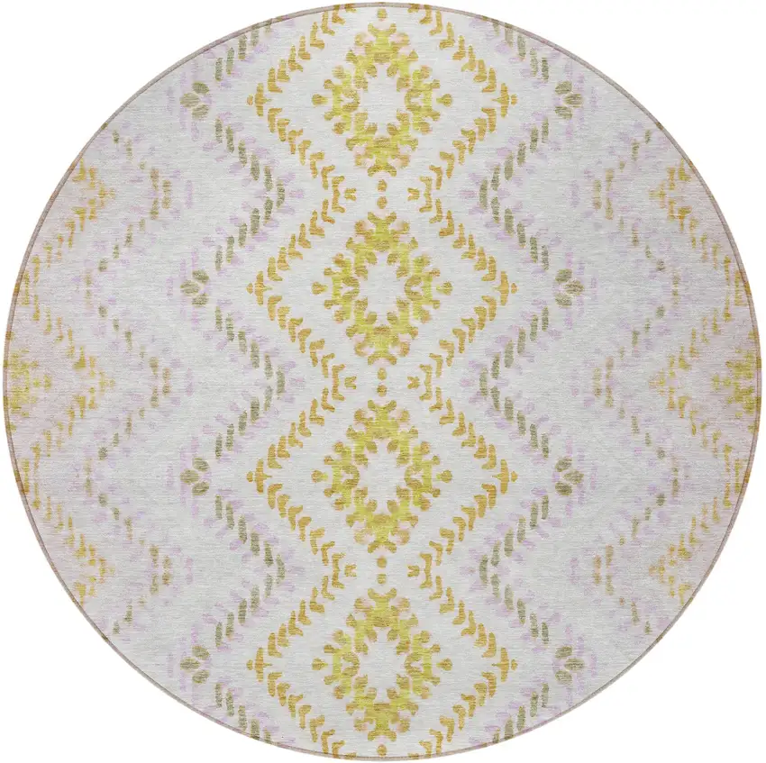 8' Pearl Ivory And Artichoke Green Round Geometric Washable Indoor Outdoor Area Rug Photo 6