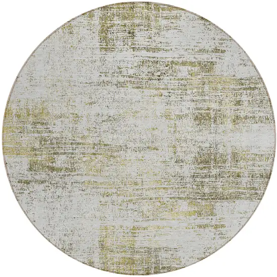 8' Pearl Ivory And Gold Round Abstract Washable Indoor Outdoor Area Rug Photo 2