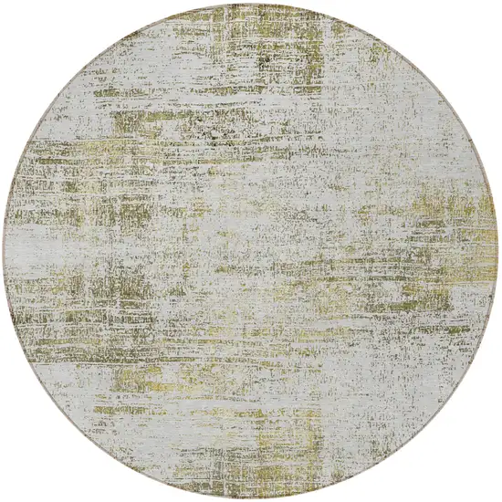 8' Pearl Ivory And Gold Round Abstract Washable Indoor Outdoor Area Rug Photo 4