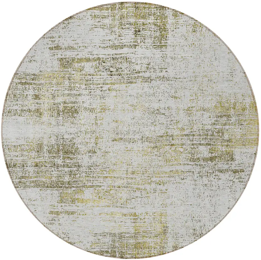 8' Pearl Ivory And Gold Round Abstract Washable Indoor Outdoor Area Rug Photo 4
