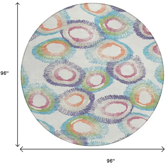 8' Pearl Ivory And Green Round Geometric Washable Indoor Outdoor Area Rug Photo 3