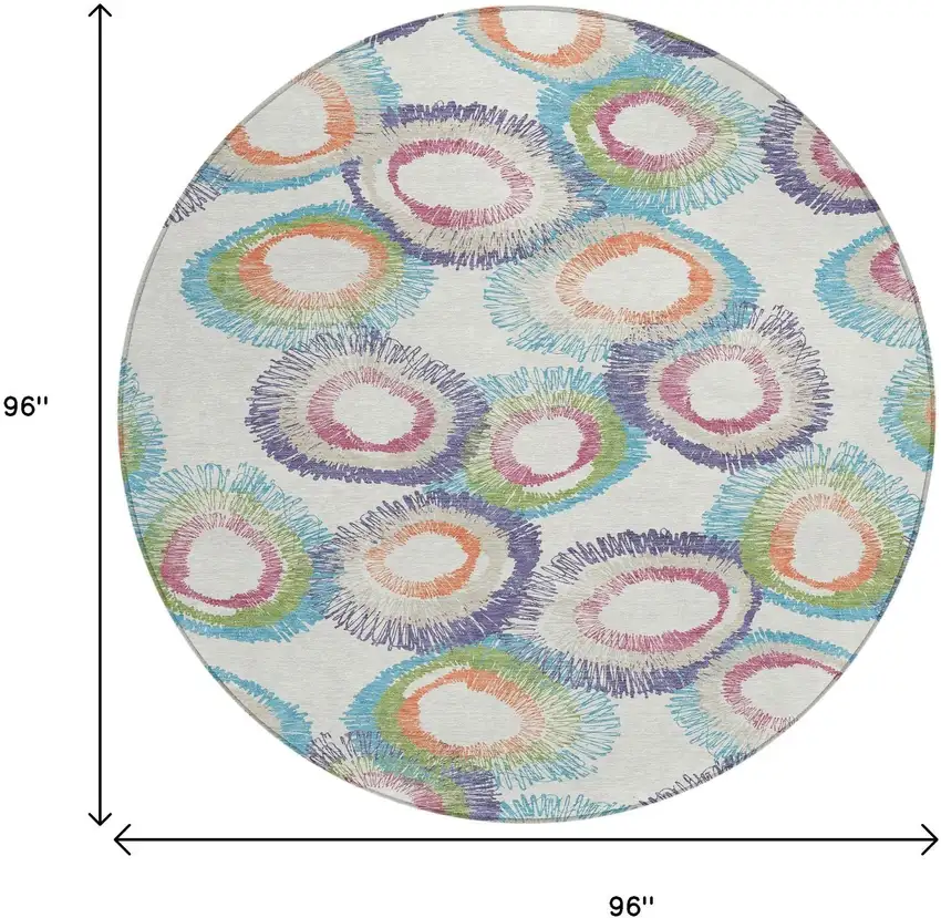 8' Pearl Ivory And Green Round Geometric Washable Indoor Outdoor Area Rug Photo 3