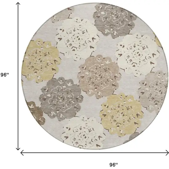 8' Pearl Ivory And Wheat Round Quatrefoil Washable Indoor Outdoor Area Rug Photo 3