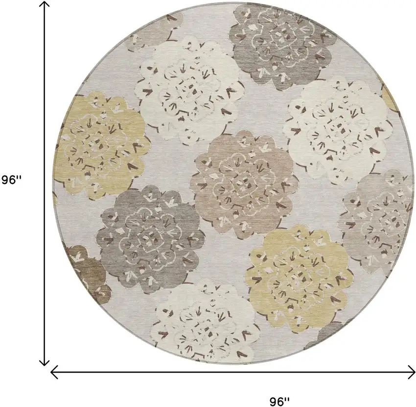 8' Pearl Ivory And Wheat Round Quatrefoil Washable Indoor Outdoor Area Rug Photo 3