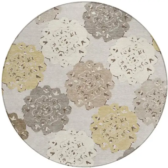 8' Pearl Ivory And Wheat Round Quatrefoil Washable Indoor Outdoor Area Rug Photo 4
