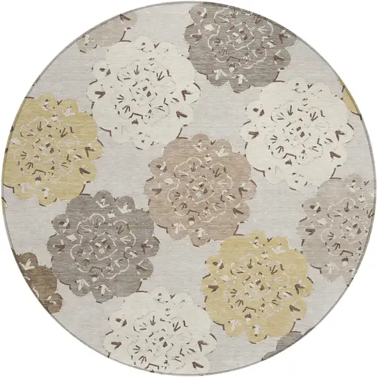 8' Pearl Ivory And Wheat Round Quatrefoil Washable Indoor Outdoor Area Rug Photo 2