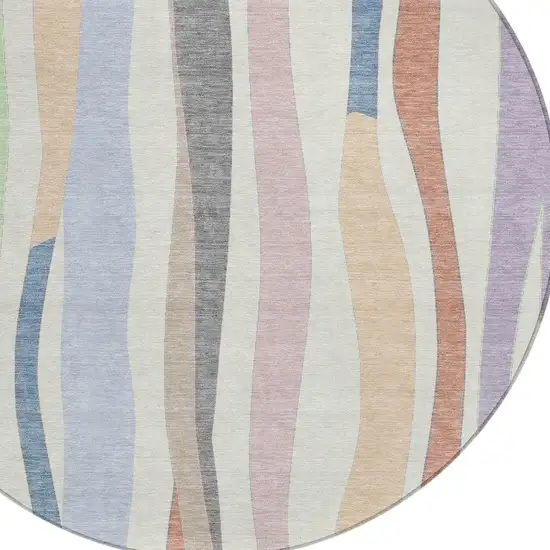 8' Pearl Lavender Ivory And Mint Green Round Striped Washable Indoor Outdoor Area Rug Photo 5