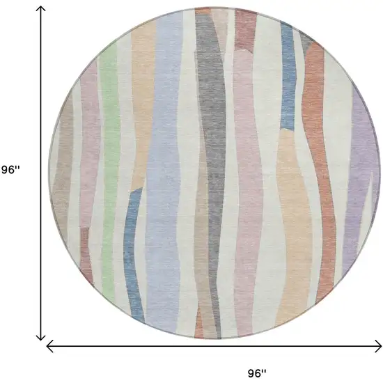 8' Pearl Lavender Ivory And Mint Green Round Striped Washable Indoor Outdoor Area Rug Photo 8