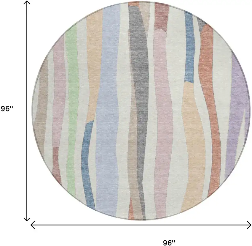 8' Pearl Lavender Ivory And Mint Green Round Striped Washable Indoor Outdoor Area Rug Photo 8