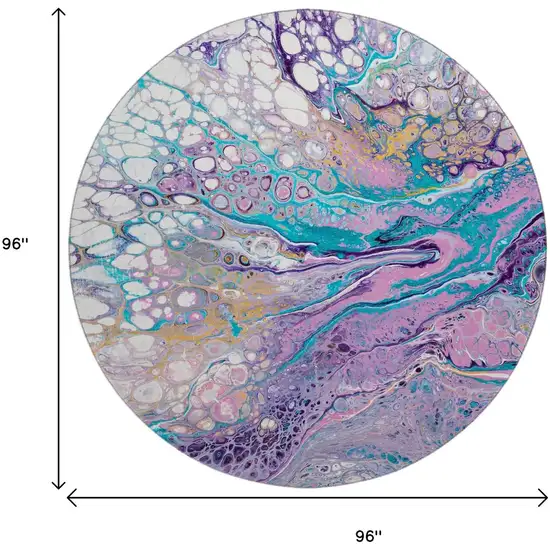 8' Periwinkle Purple And Ivory Round Abstract Washable Indoor Outdoor Area Rug Photo 3