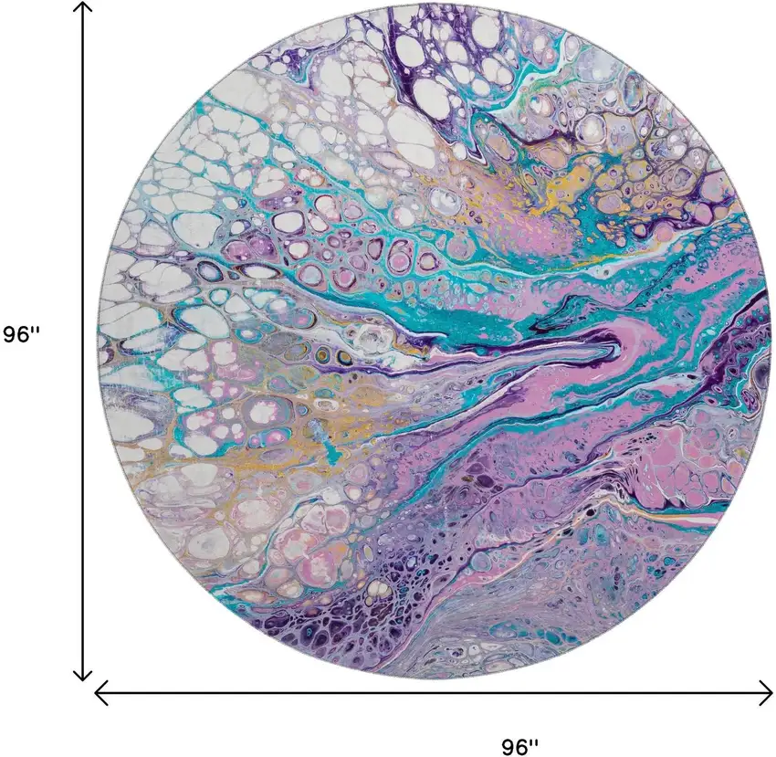 8' Periwinkle Purple And Ivory Round Abstract Washable Indoor Outdoor Area Rug Photo 3