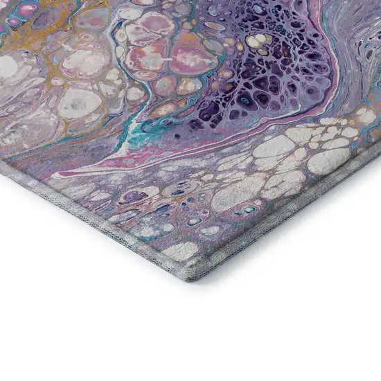 8' Periwinkle Purple And Ivory Round Abstract Washable Indoor Outdoor Area Rug Photo 5