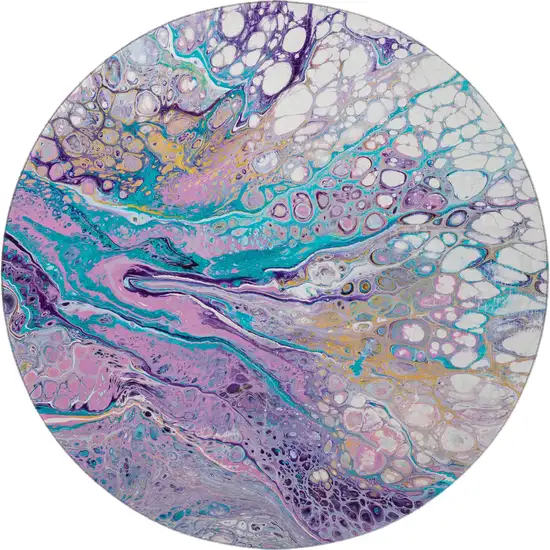 8' Periwinkle Purple And Ivory Round Abstract Washable Indoor Outdoor Area Rug Photo 4