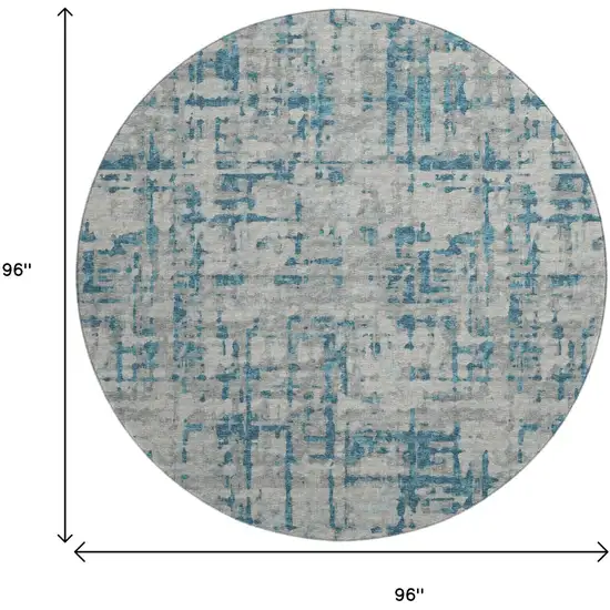 8' Persian Blue And Gray Abstract Washable Round Rug With UV Protection Photo 3