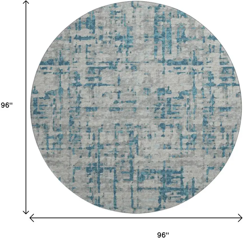 8' Persian Blue And Gray Abstract Washable Round Rug With UV Protection Photo 3