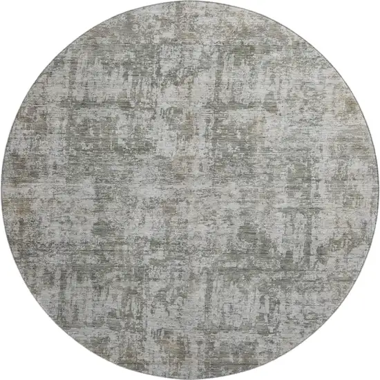 8' Pewter And Beige Abstract Washable Round Rug With UV Protection Photo 1
