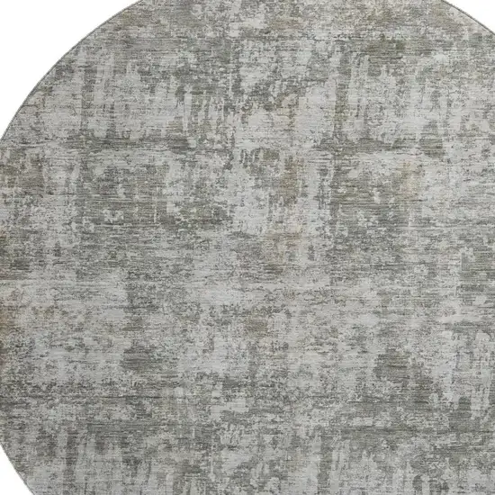 8' Pewter And Beige Abstract Washable Round Rug With UV Protection Photo 2