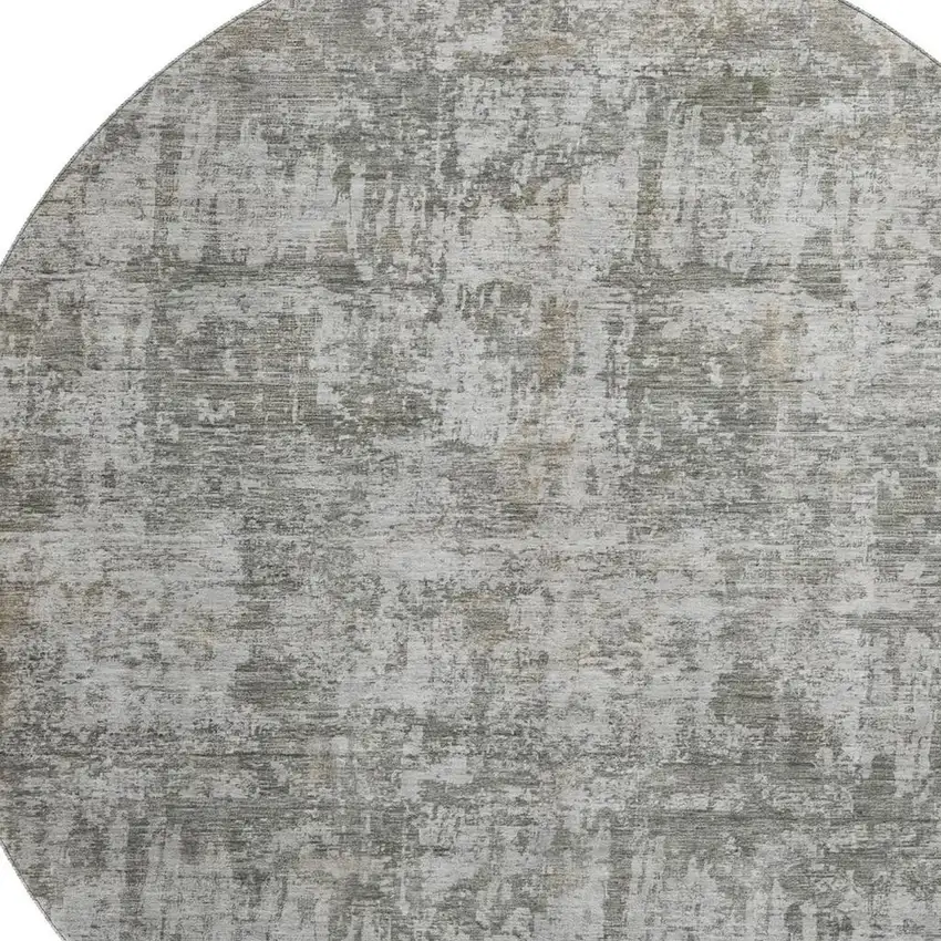 8' Pewter And Beige Abstract Washable Round Rug With UV Protection Photo 2