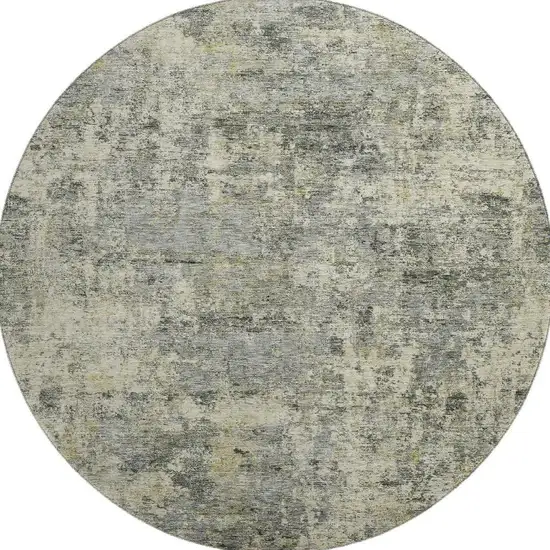 8' Pewter And Beige Abstract Washable Round Rug With UV Protection Photo 4