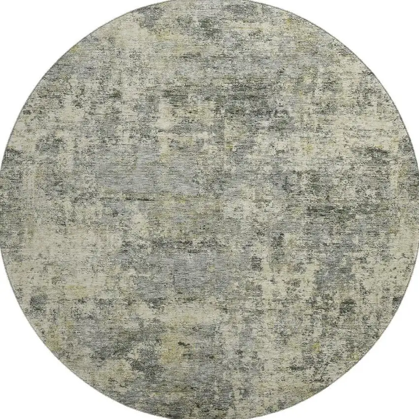 8' Pewter And Beige Abstract Washable Round Rug With UV Protection Photo 4