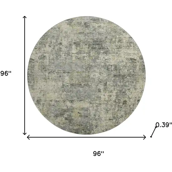 8' Pewter And Beige Abstract Washable Round Rug With UV Protection Photo 8