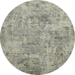 Photo of 8' Pewter And Beige Abstract Washable Round Rug With UV Protection