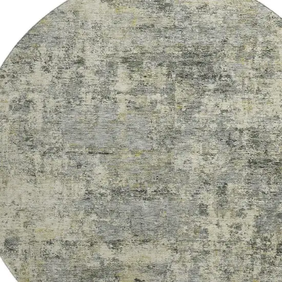 8' Pewter And Beige Abstract Washable Round Rug With UV Protection Photo 3