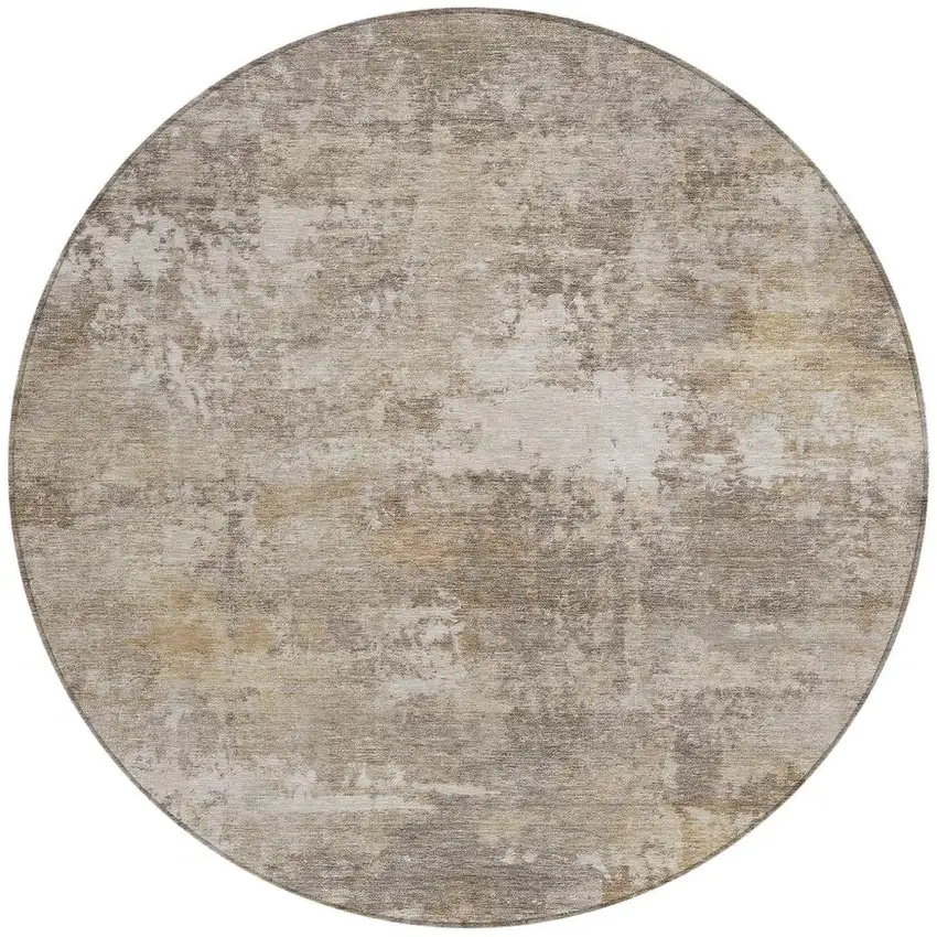 8' Pewter And Beige Round Abstract Washable Indoor Outdoor Area Rug Photo 3