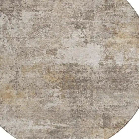 8' Pewter And Beige Round Abstract Washable Indoor Outdoor Area Rug Photo 2