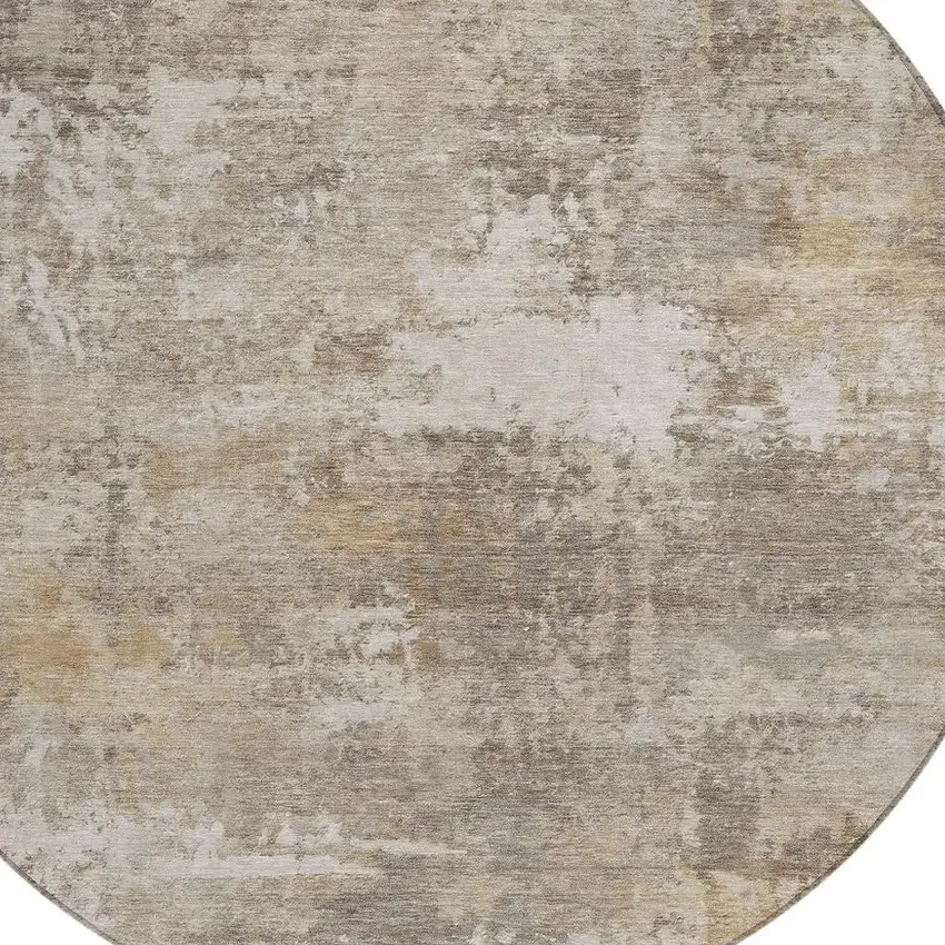 8' Pewter And Beige Round Abstract Washable Indoor Outdoor Area Rug Photo 2