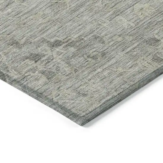 8' Pewter And Beige Round Floral Washable Indoor Outdoor Area Rug Photo 4