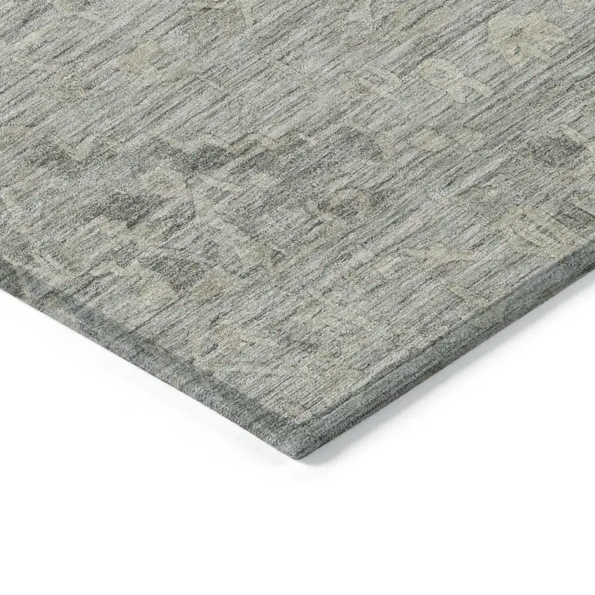 8' Pewter And Beige Round Floral Washable Indoor Outdoor Area Rug Photo 4