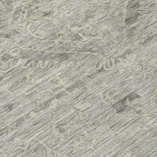 8' Pewter And Beige Round Floral Washable Indoor Outdoor Area Rug Photo 8