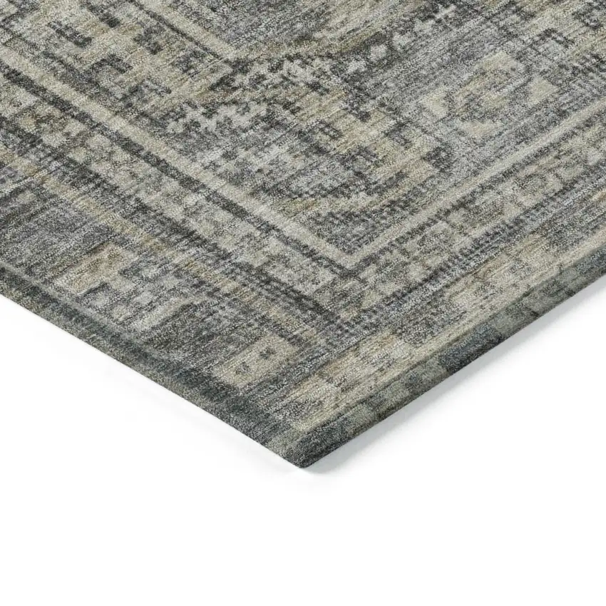 8' Pewter And Beige Round Geometric Washable Indoor Outdoor Area Rug Photo 7