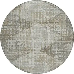 Photo of 8' Pewter And Beige Round Geometric Washable Indoor Outdoor Area Rug
