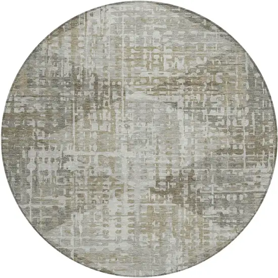 8' Pewter And Beige Round Geometric Washable Indoor Outdoor Area Rug Photo 1