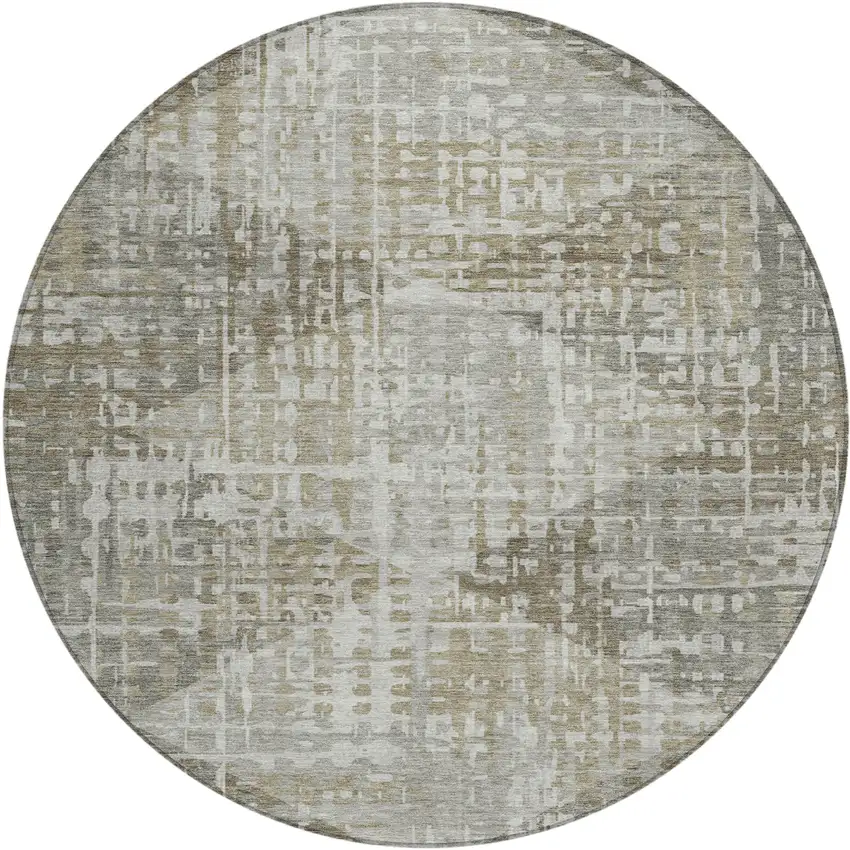 8' Pewter And Beige Round Geometric Washable Indoor Outdoor Area Rug Photo 1